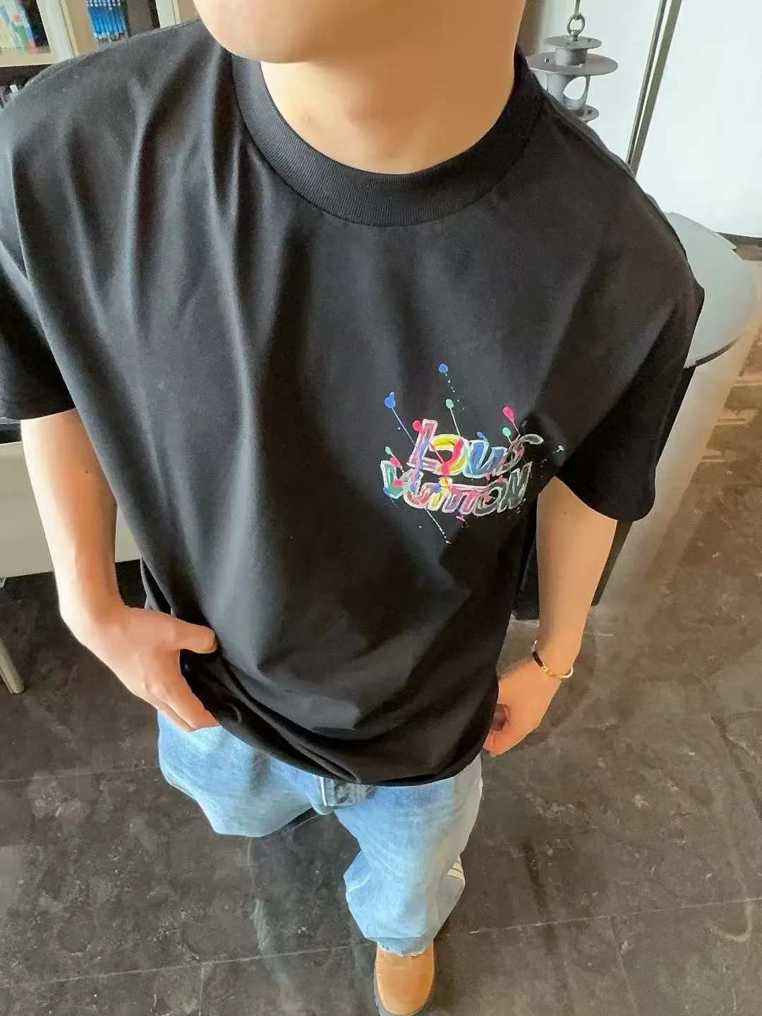 Louis Vuitton/Louis Vuitton letter graffiti hand-painted short sleeves